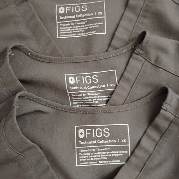 Figs XS Technical Collection Black Scrub Uniform Tops lot of 3 - Picture 3 of 4